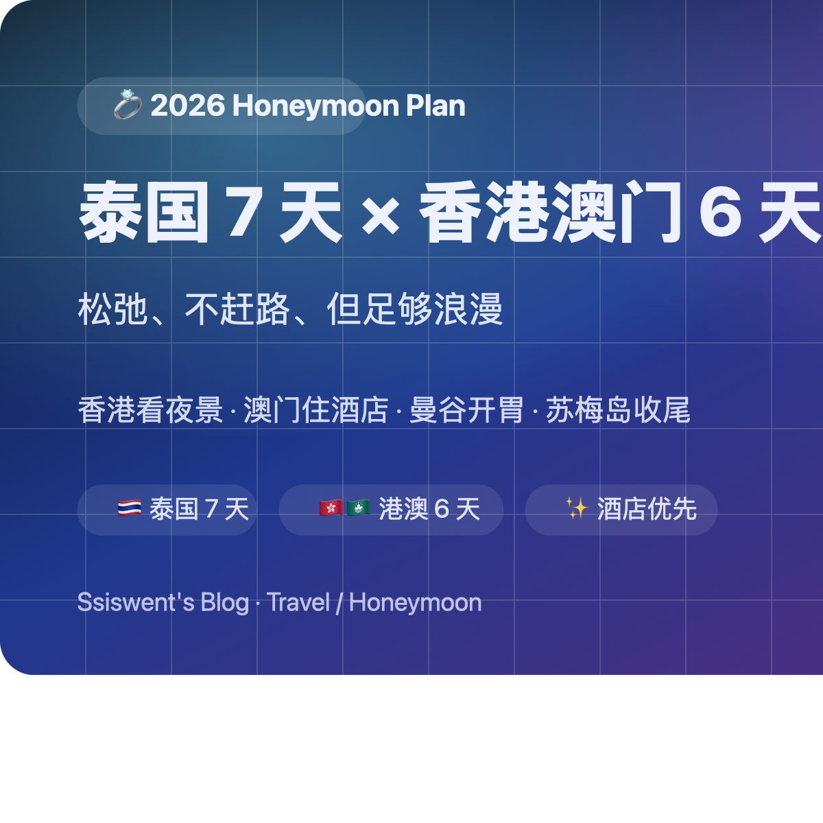 2026 蜜月旅行规划：泰国 7 天 × 香港澳门 6 天